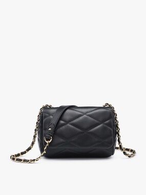 Quilted Black & Cream Faux Leather Chain-Handle Shoulder Bag